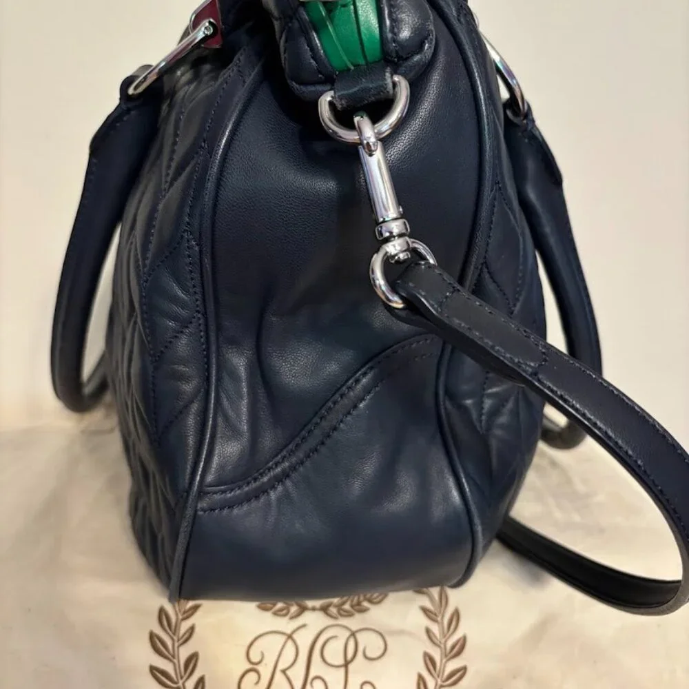 RALPH LAUREN Navy/Green Quilted Leather Bag with Dust Bag - Excellent Condition - Picture 11 of 16